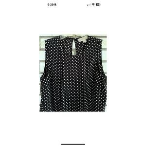 Michael Kors Pleated‎ Tunic Sleeveless Size S Black Polka Dots Dots Keyhole Back